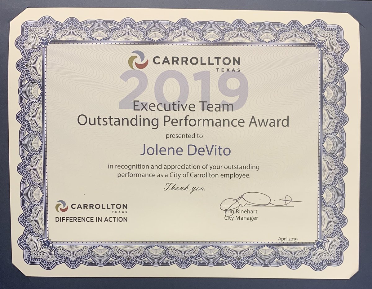 Today the City’s Executive Leadership Team, led by City Manager Erin Rinehart honored Jolene DeVito with an Outstanding Performance Award. Jolene, who is our Public Information Manager, is a true Rockstar!!! #servantleader #PIO
