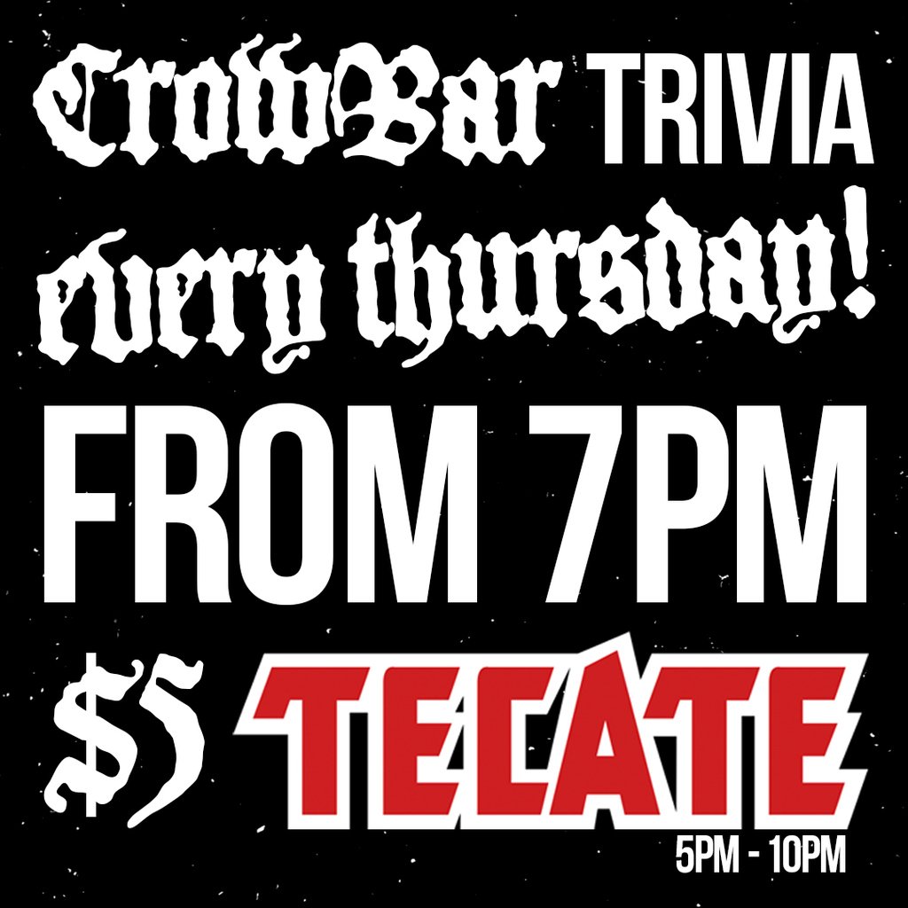 TONIGHT | Crowbar Trivia ⁣ Trivia! The questions will be a general mix. PLUS, a Nu-Metal bonus round for our gig-goers this evening. Bar tabs up for grabs! ⁣Always drink responsibly.⁣ ⁣ THURSDAY 13 JUNE BAR 12 | FROM 7PM | Free Entry CROWBAR SYDNEY 18+