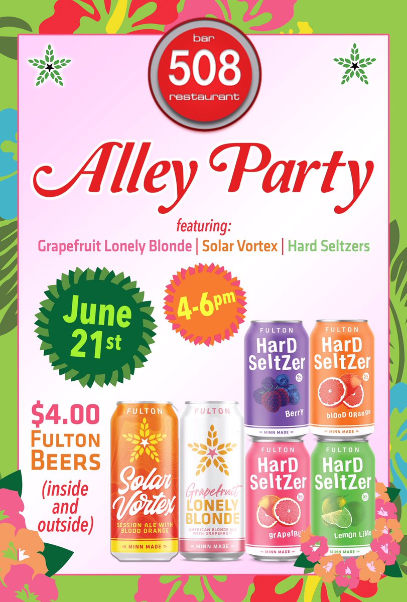 _TheElleWord_'s tweet photo. Next FRIDAY... I’ve been looking forward to this party for months!!!
#508AlleyParty #Fulton #FultonSummerSeries #GrapefruitLonelyBlonde #SolarVortex #FultonHARDSELTZER #FOURDOLLARS #LongLiveSummer
#mnbeer #drinklocal #partylocal #beer #games #swag https://t.co/xDQTQaqOAL
