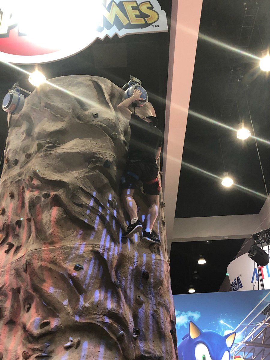 PiFFlive's tweet image. Conquering the climbing wall at the Mario and Sonic Olympics! They wouldn't let me free-solo it for extra swag!?! @NintendoAmerica @SEGA  #E32019