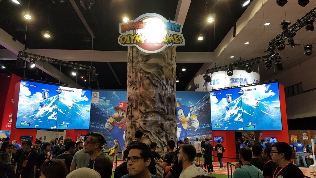 PiFFlive's tweet image. Conquering the climbing wall at the Mario and Sonic Olympics! They wouldn't let me free-solo it for extra swag!?! @NintendoAmerica @SEGA  #E32019