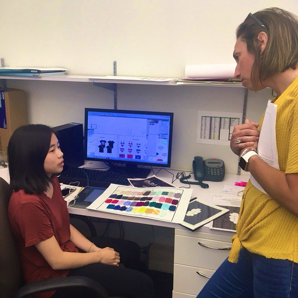 VHSCapstone's tweet photo. Getting a lesson in product development &amp; design from a Capstone student who developed her own catalog during her internship with #InternationalIntimates #VHSBusinessDept #NJSLE #BusEdu https://t.co/5O14EYjd8n