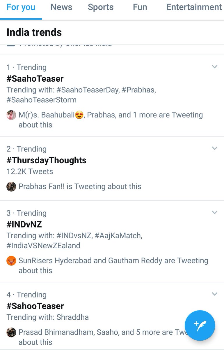 King_Prabhas__'s tweet photo. Prabhas  trending  in his  place  
#Indiawide  trends 

#SaahoTeaser 
#SahooTeaser https://t.co/4WqsHUgJ3n