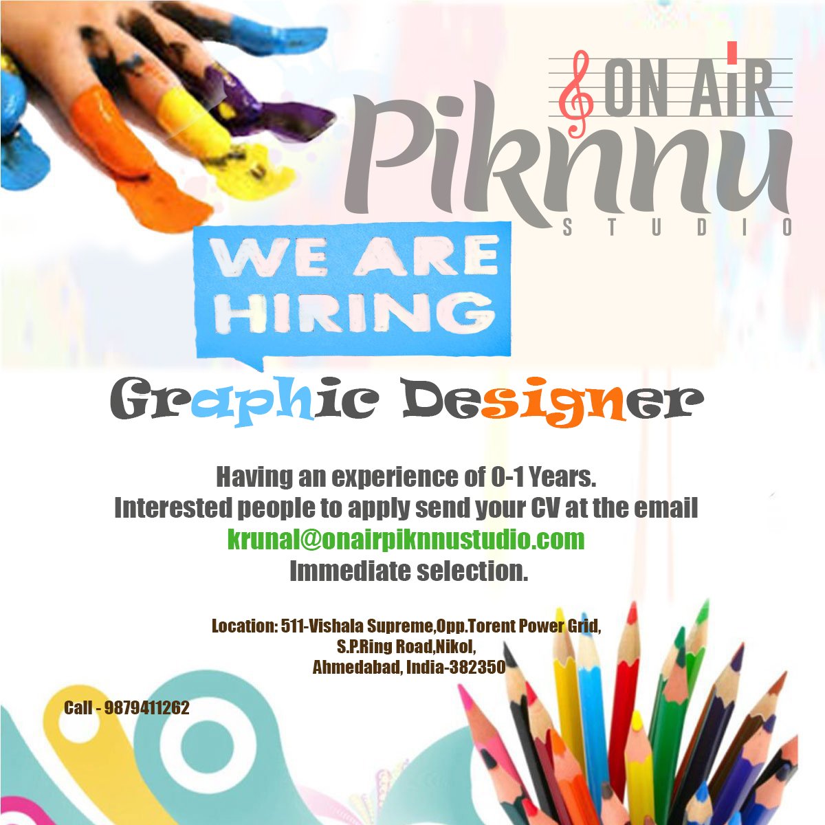 #GraphicsDesigner #Vacancy #Job #Ahmedabad #Nikol #AdevertisingAgency