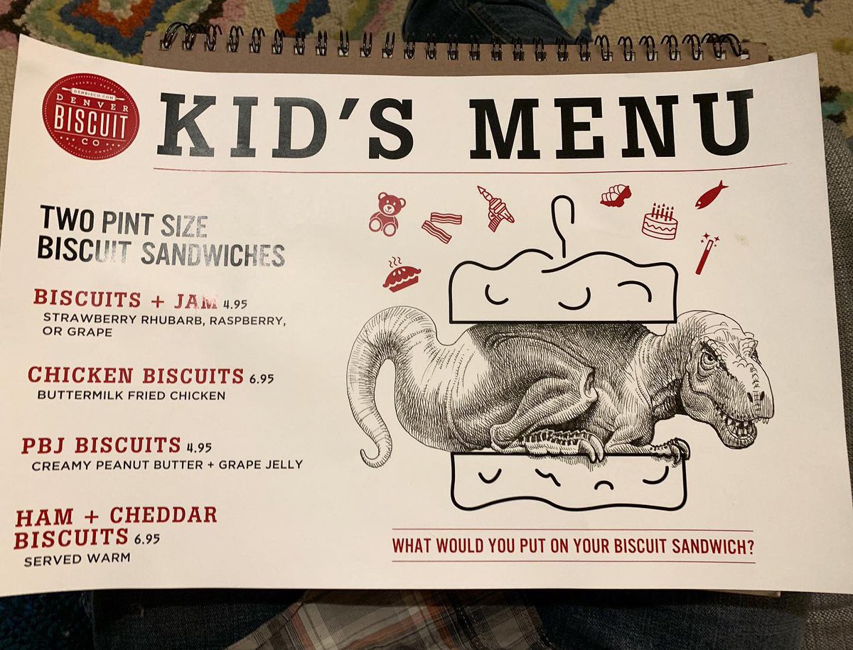 At the moment my kids are too young to be embarrassed by how "extra" dad can be sometimes. Like tonight at @ohheystanley when I drew a Tyrannosaurus biscuit sandwich for Juni on the @denverbiscuitco kids menu... 