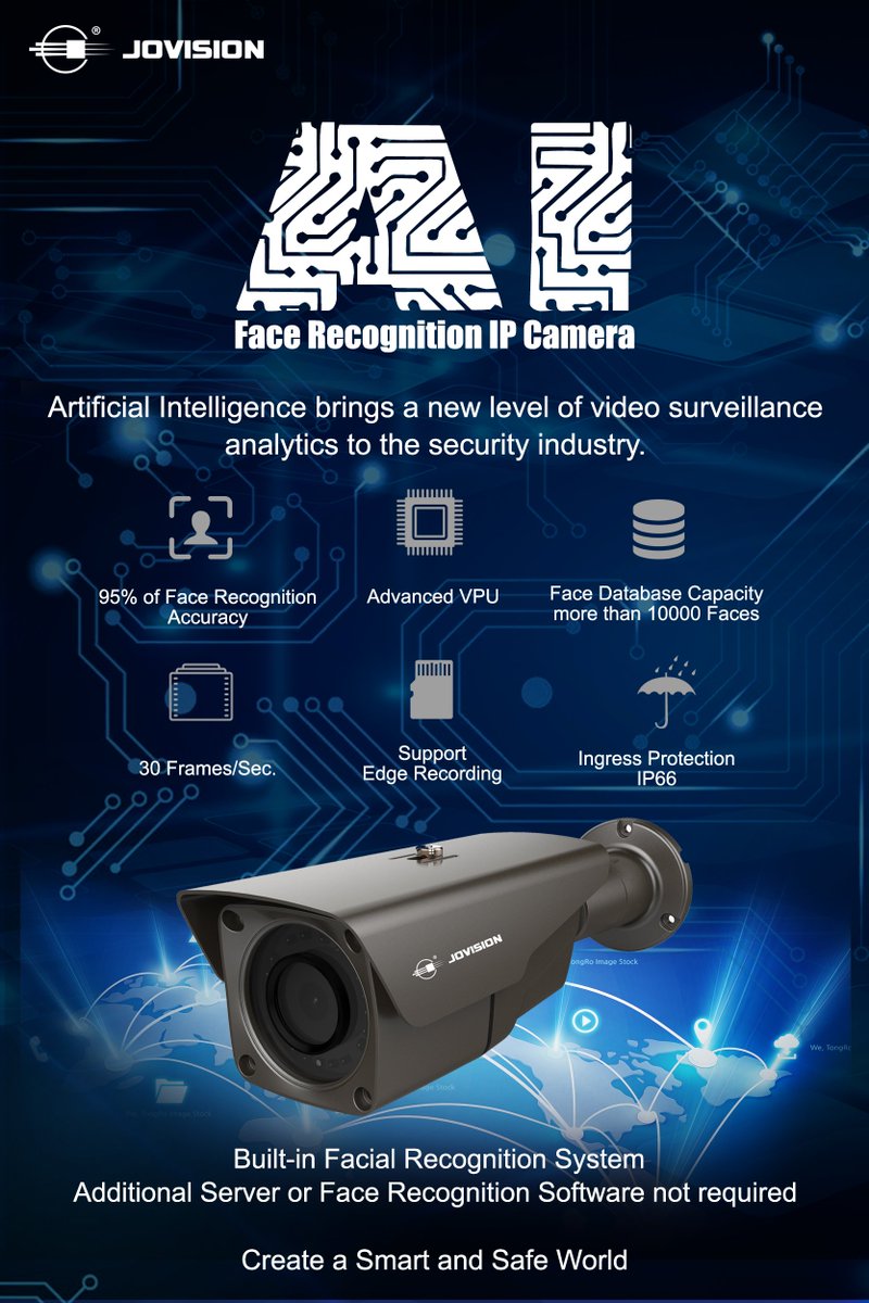 Jovision's Ai face Recognition IP Camera
Model# JVS-N5FL-HC
Built-in facial recognition system
Additional server or face recognition software not required
#AI #ArtificialIntelligence
