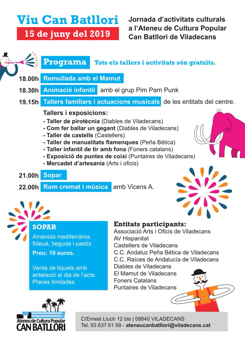 Ei!! aquest dissabte #posatlesbanyes al #ViuCanBatllori Després de la remullada del  <a href="/MamutViladecans/">Entitats MAMUT</a> <a href="/entitats_mamut/">entitats_mamut</a> podras fer un tastet de foc 🔥 entre d'altres tallers.
<a href="/canbatllori/">Ateneu de Cultura Popular Can Batllori</a> <a href="/ViladecansTweet/">AjuntamentViladecans</a>
#Viladecans 

#SalutiFoc