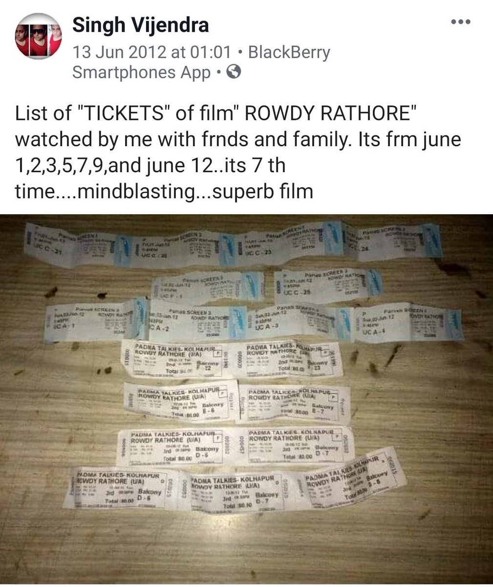 SinghRowdysingh's tweet photo. 7 years ago ... My #RowdyRathore movie tickets pics - @akshaykumar @RowdyGabbar @PDdancing #SLBFilms @sonakshisinha
Waiting for #LaxmiBomb now
I watch more than 10 times in cinemas ๐๐
Luv u Akshay sir https://t.co/Ljhw5Mor9x