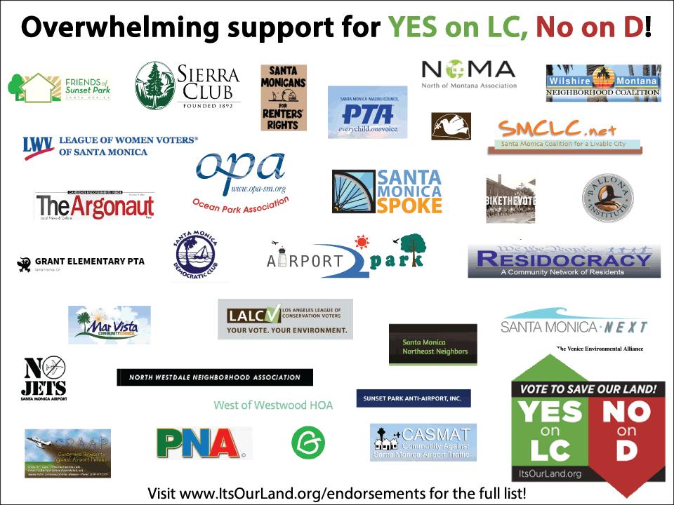 Airport2Park's tweet photo. In 2014 a broad coalition of community groups came together to overwhelmingly pass “Measure LC” to insure that when Santa Monica Airport closes, the land will continue to serve the public as a Great Park. #YesOnLC https://t.co/mPCdRlJP42
