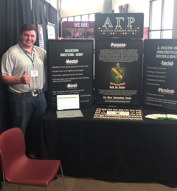 agr_tamu's tweet image. Brothers are always recruiting! A few members set up a booth at the Texas 4-H round up this week. #rushagr #aggiegreek