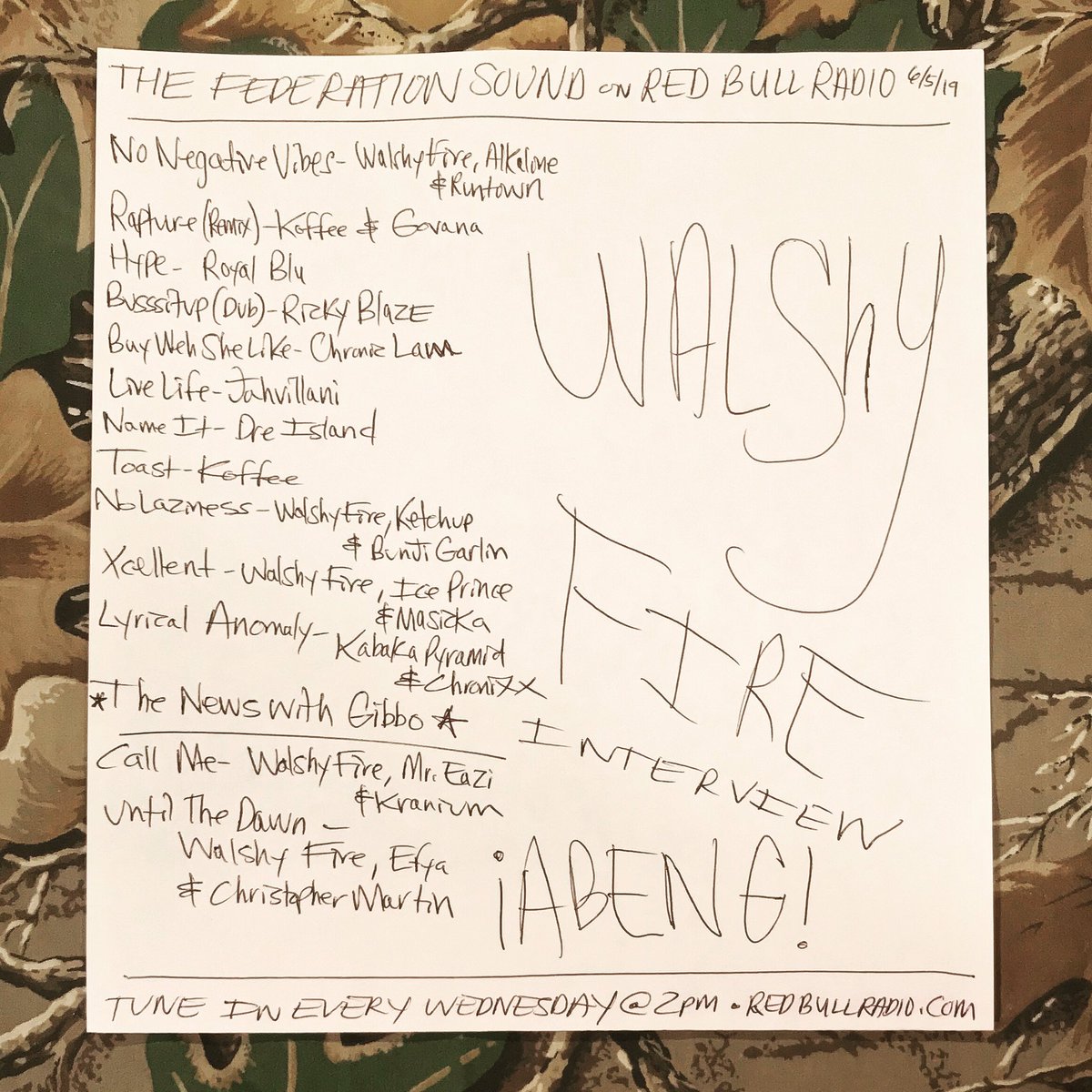 MaxGlazer's tweet photo. 6/5/19
Track list from The @FEDERATIONsound on @redbull_radio with @walshyfire. Tune in live every Wednesday 2-4 pm EST. All other times tune in to our channel - https://t.co/6LPQx6acs3.
•
#reggae #dancehall #maxglazer #federationsound #redbullradio #jamaica #reggaemusic https://t.co/A1JmsPCuPa