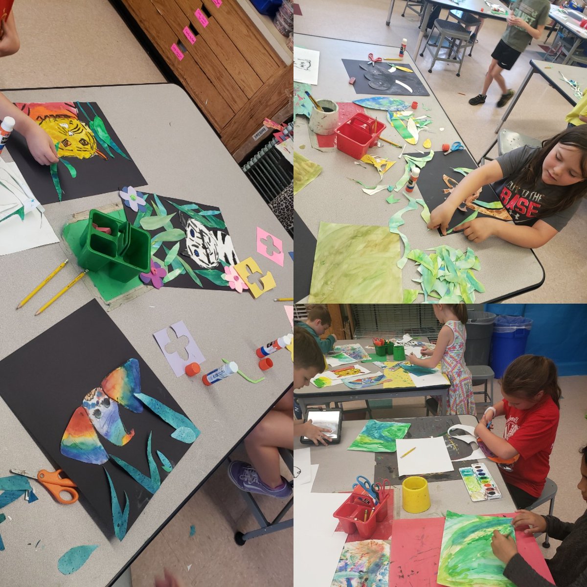 MrsStanleyArt's tweet photo. 2nd grade Henri Rousseau inspired jungle animals are done & ready for the balmy summer weather! Students collaged their way into some beautiful little masterpieces! I love the tropical feel! @northcolonieart #elementaryart #henrirousseau #texturepaper #collage #tropicalvibes https://t.co/h629nbEmYZ