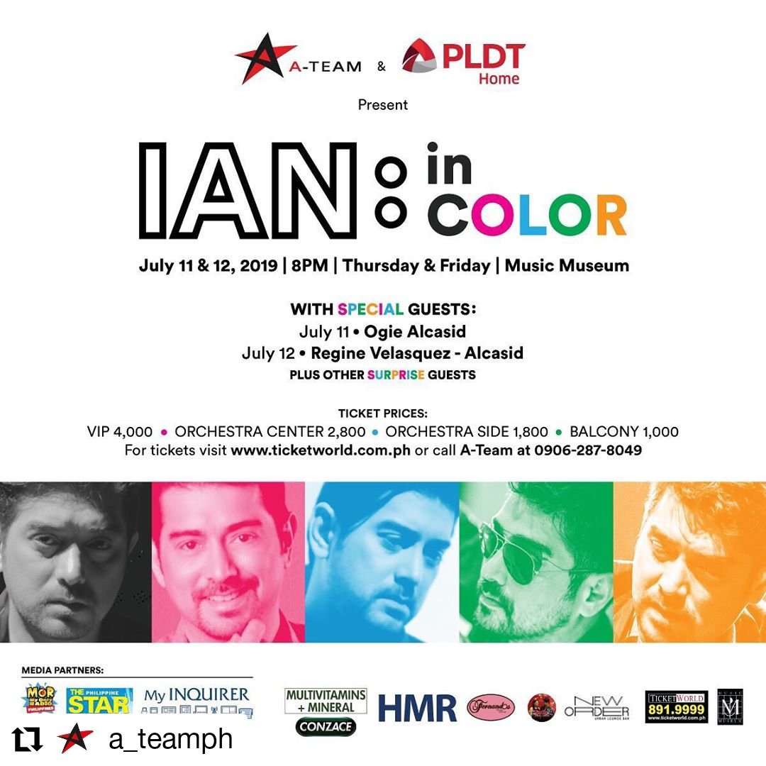 dcaguirre75's tweet photo. #Repost @a_teamPH
Look who are jamming with @ianveneracion1 !! We are excited to show you what @ogiealcasid and @reginevalcasid will be performing with Ian. See you on July 11 and 12! Tickets available at Ticketworld, Music Museum and ATeam +63 906 287 8049 #ianincolor #ianV https://t.co/EUvlUOGoHt