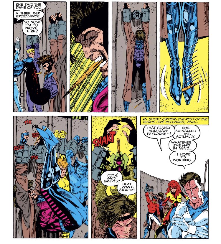 sniktcast's tweet image. With Storm still “kidding around” (groan) Gambit becomes the new #XMen resident lockpick! #XTinctionAgenda #GambitsGumbo
