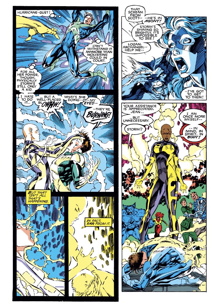 sniktcast's tweet image. I’m not saying it couldn’t work, but without any previous reference to how electricity might (ahem!) wipe out WipeOut’s powers, Storms power here seems to be comprised of “magic plot lightning” #XTinctionAgenda #XMen