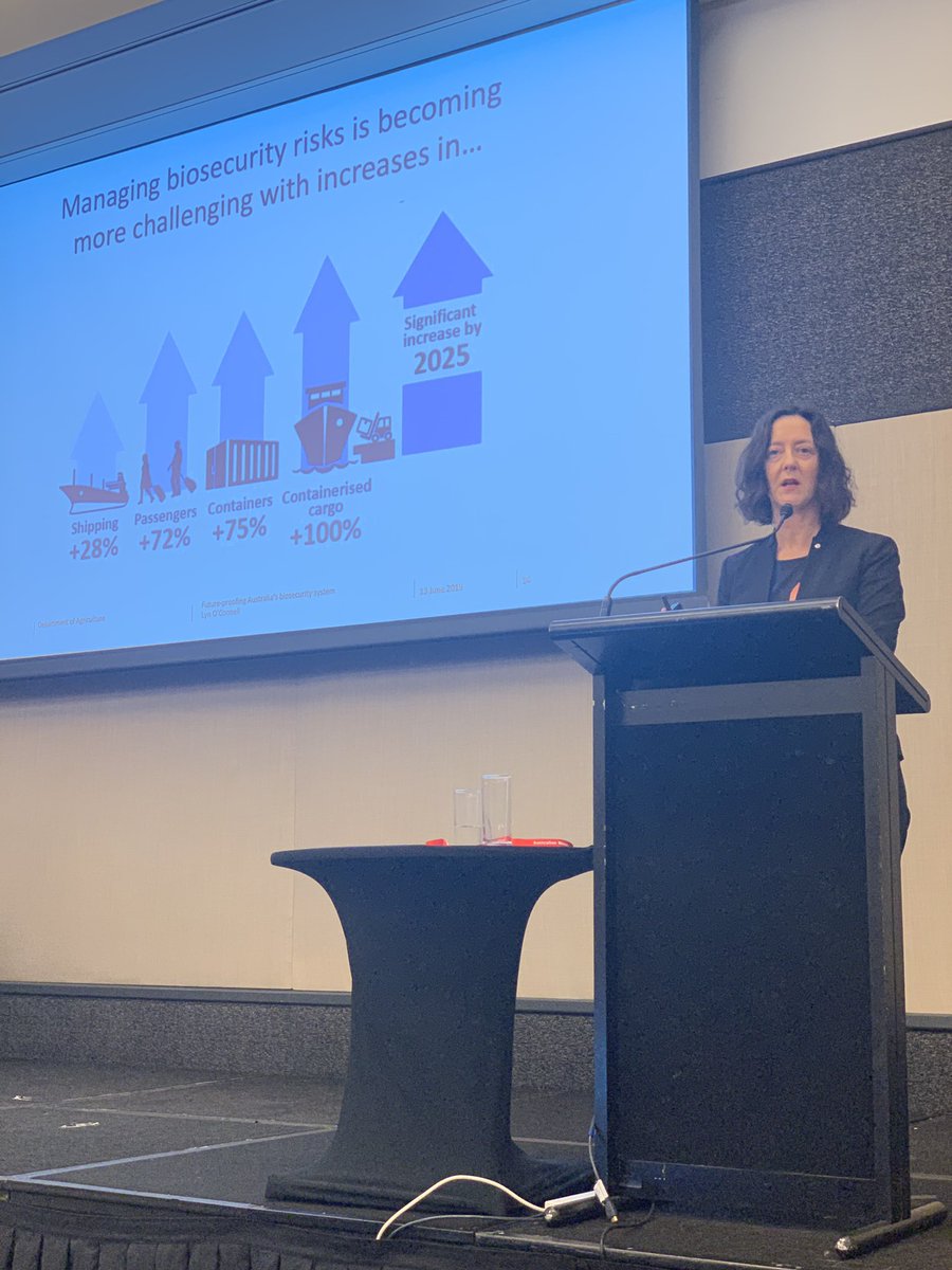 Lyn O’Connell @DeptAgNews : managing the growing risks - a 72% increase in passengers by 2025...and pests and diseases are spreading throughout the world more rapidly - we need key interventions in place #innovationiskey #biosym2019