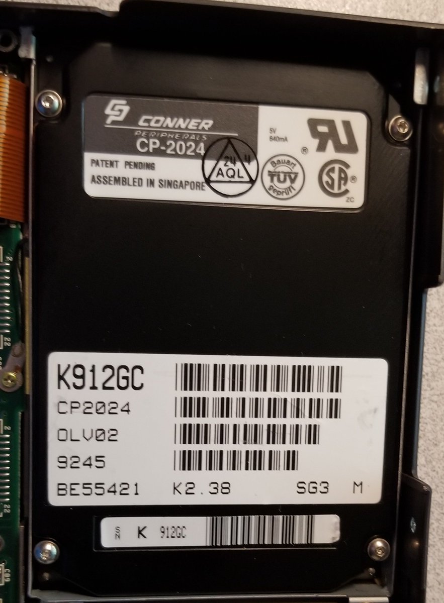 Closeup on the drive.It's a CP2024, that's a 21mb IDE drive. This hard drive can't even store the pictures I took of this machine!