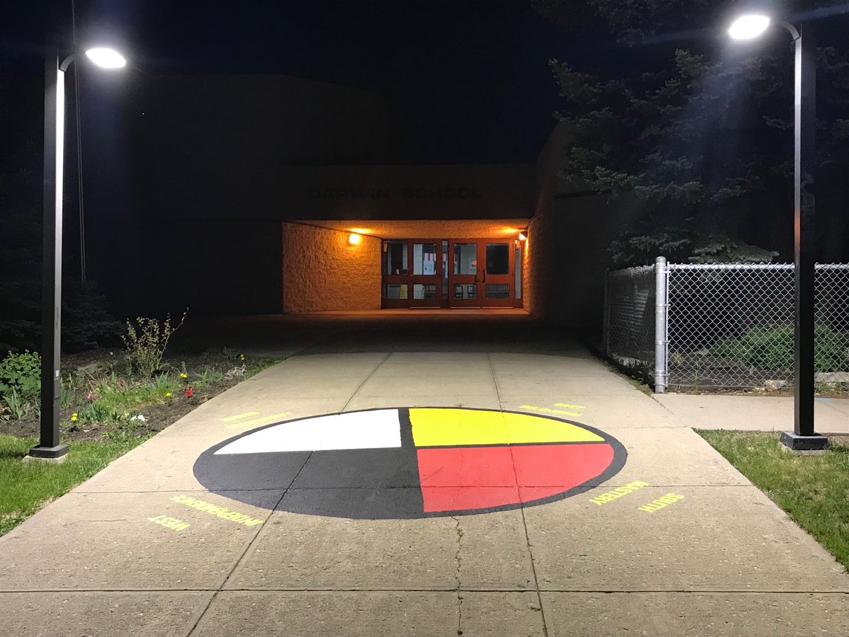darwinLRSD's tweet photo. As much as we love how it looks in the daytime, there is something about how those bright lights in the night capture our Circle of Courage. @darwinLRSD we strive for belonging, mastery, independence and generosity for all within our school community. https://t.co/GtW7x5pzuv