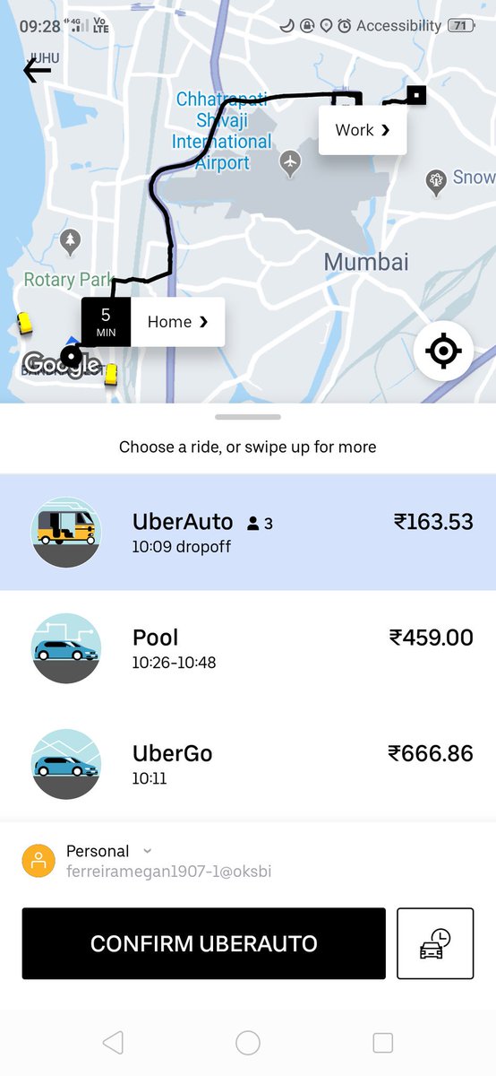 bumblebeeNS200's tweet photo. Seriously @Uber_India 600rs from bandra to Andheri?? https://t.co/LXntgVM5NB