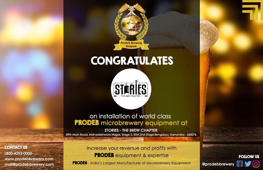 prodebbrewery's tweet photo. Prodeb Brewery congratulates #StoriesTheBrewChapter for installation of the world class Prodeb microbrewery equipment at Bengaluru, Karnataka, India.
@prodebbrewery is proud to add another happy client to it's portfolio. #HappyBrewing
Call us on 1800 4252 0000 to know more. https://t.co/rHNz67Iaee