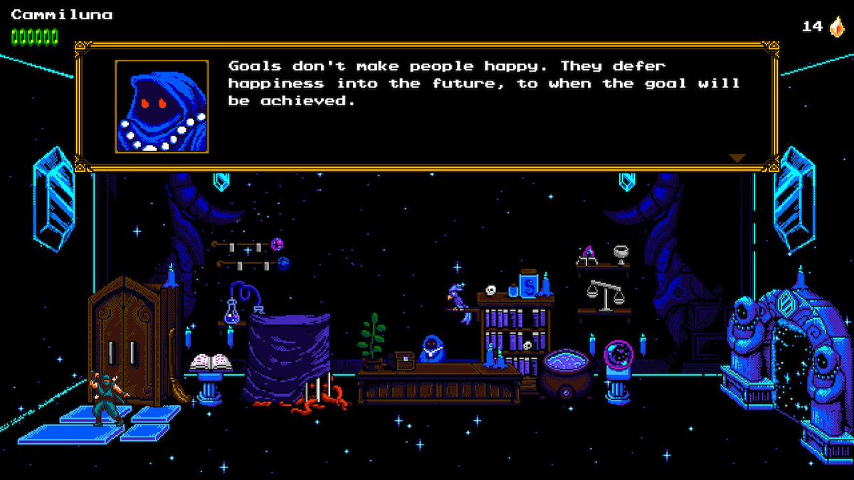 Cammiluna's tweet photo. Five minutes into this game and I got the most needed pep talk in my entire midlife for touching a cabinet! #messengergame #NintendoSwitch https://t.co/UVKEOZAdI5