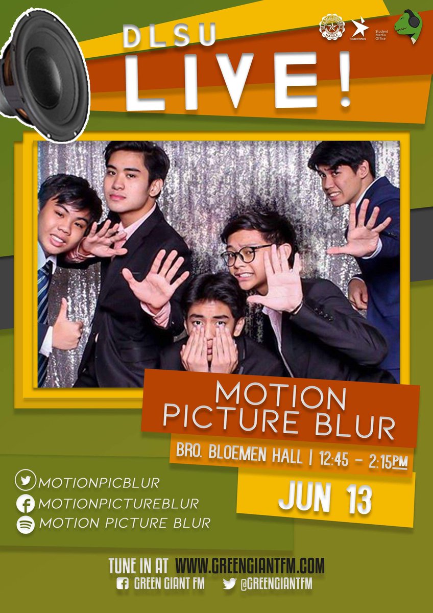 GreenGiantFM's tweet photo. Get ready for #DLSULive starting at 12:45 with @MotionPicBlur!!! 💚🎙 Tune in via https://t.co/Egacp8ekgy and jam out with us! https://t.co/mDD6EqNDAx