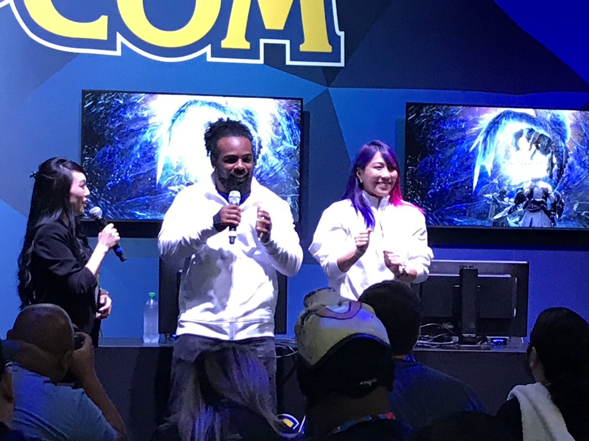 PlayTimeIsOver's tweet photo. Great to see @XavierWoodsPhD and @WWEAsuka hunt some monsters! #E32019 https://t.co/3G2vdF8ttu