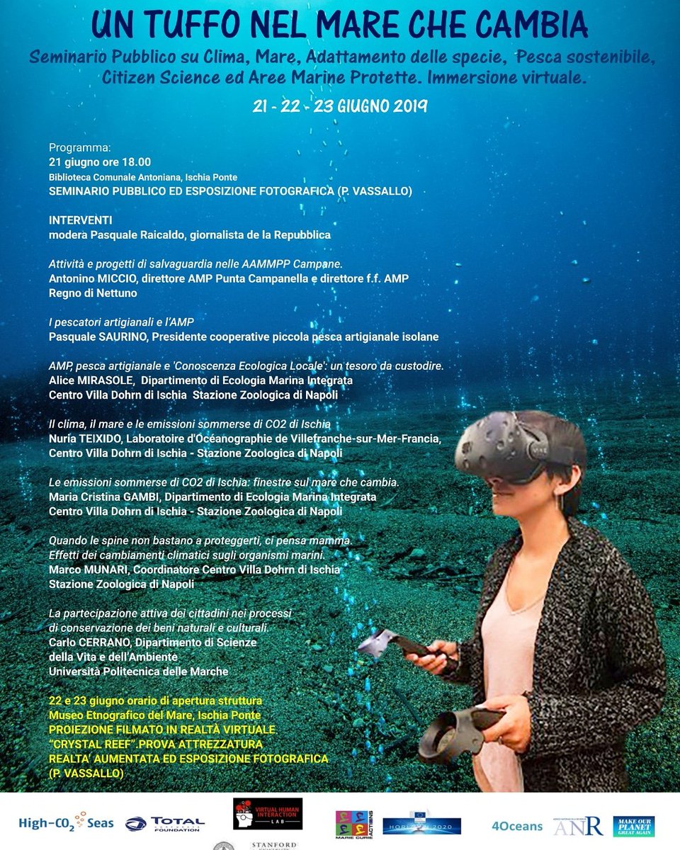 highco2seas's tweet photo. Save the date, next event in #ischia with @3NuriaTeixido @alice_mirasole @MarcoGregMunari @CristinaGambi @SznDohrn talking about @highco2seas project results #oceanacidification, #virtualreality https://t.co/Q2E5R5No3d