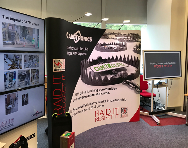 Cardtronics_UK's tweet photo. Spending the day at the National Commercial Robbery Conference today. Building stronger relationships and sharing intel with police to help prevent ATM crime and protect access to cash. @SaferCash 
> #ProtectingCash19 #Raidit.Regretit. #StopATMcrime https://t.co/aBh3FZoGOK