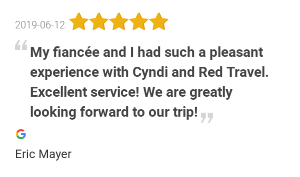 RedAmoreTravel's tweet photo. New 5.0-star Review: "My fiancée and I had such a pleasant experience with Cyndi and Red Travel. From the... https://t.co/Ah8nFvByOf