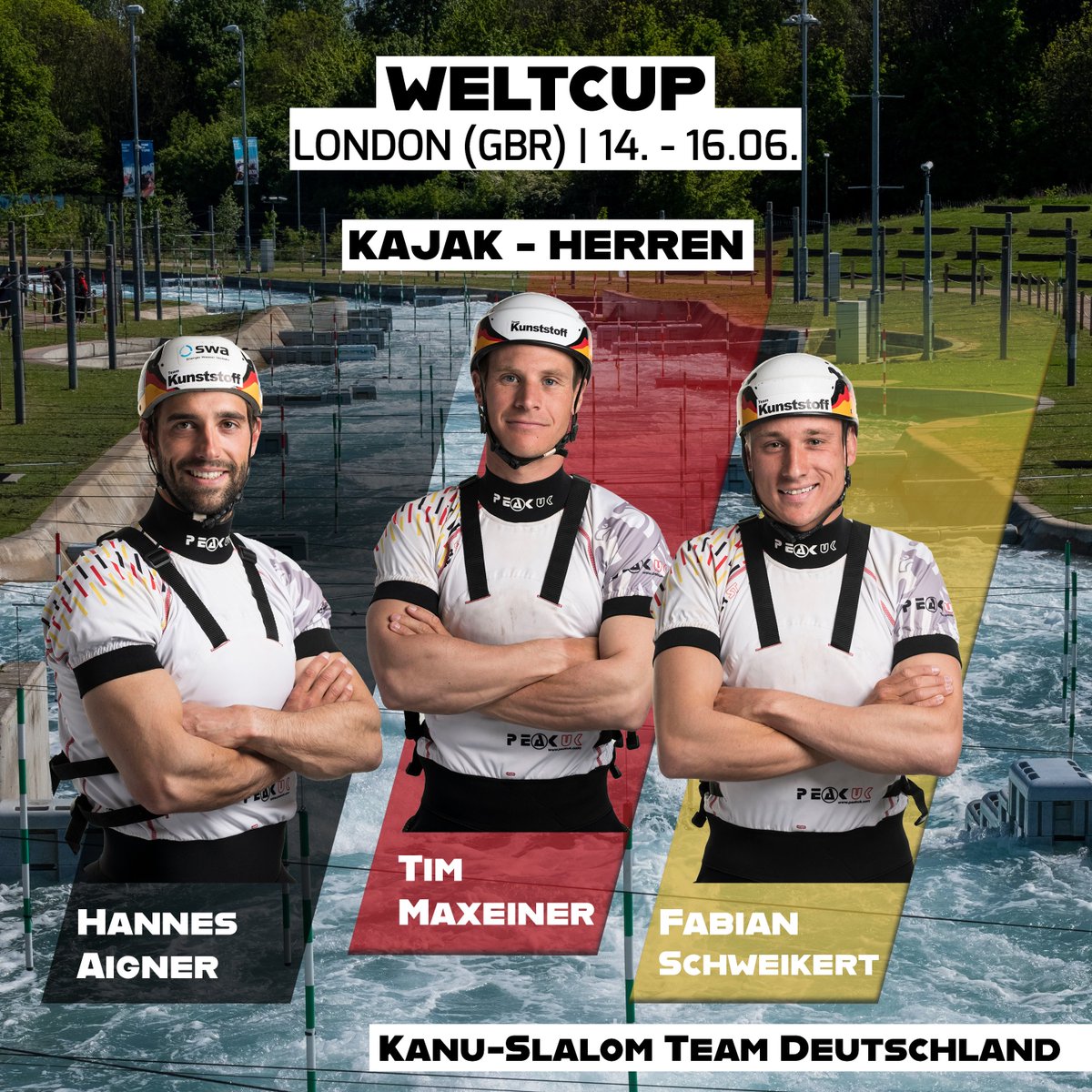Der 1. WC beginnt am Freitag in London: Im K1 der Männer für Deutschland am Start: Hannes Aigner, Tim Maxeiner und Fabian Schweikert.