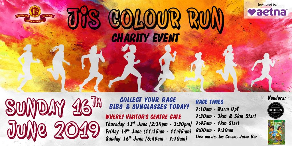 JISBrunei's tweet photo. #JISColourRun runners can now collect Race Bibs and sunglasses at the Visitor's Centre Gate today! All participants must wear glasses in order to run/walk the course! Don't forget to bring a change of clothes! Enjoy our first Colour Run & Have fun! #JISBrunei #JISChallenges https://t.co/VeaCE8fvLy