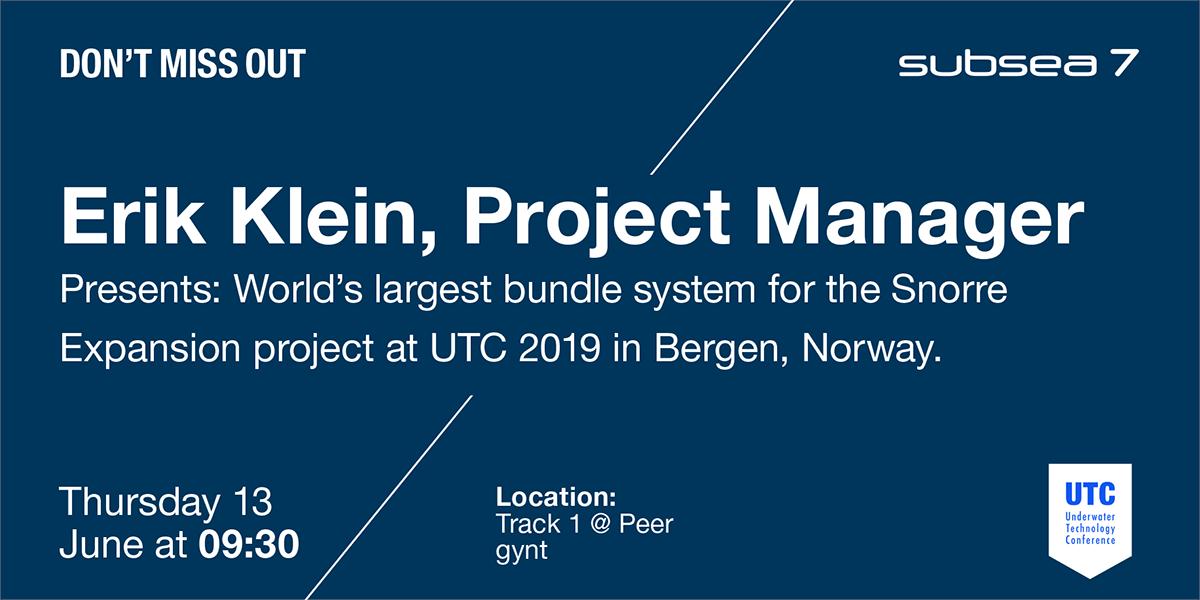 Subsea7Official's tweet photo. #HappeningNow Subsea 7's Project Manager, Erik Klein, talks about the WORLD'S LARGEST pipeline bundle system for the Snorre Expansion project at @UTC_Bergen Student Sessions. #Being7 #TechTalks #UTC2019 https://t.co/Cg0De9MRyR