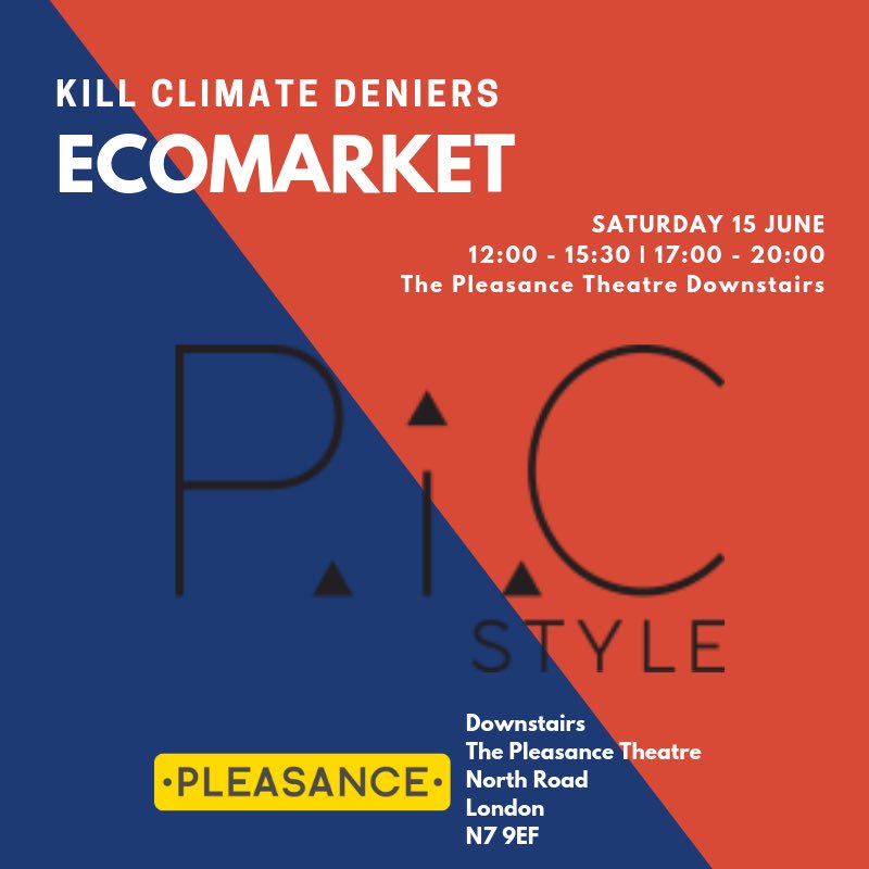 <a href="/Pic_style_/">P.i.C style™</a> will be at <a href="/ThePleasance/">Pleasance</a> for a #oneday ecomarket #popup. Head downstairs before and after the show.
We are open this Saturday 15 June from 12-3.30 and 5-8. #freeentry
Pleasance Theatre, London N7 9EF. 

Psst show tickets at £10 for P.i.C peeps,use code PIC10.