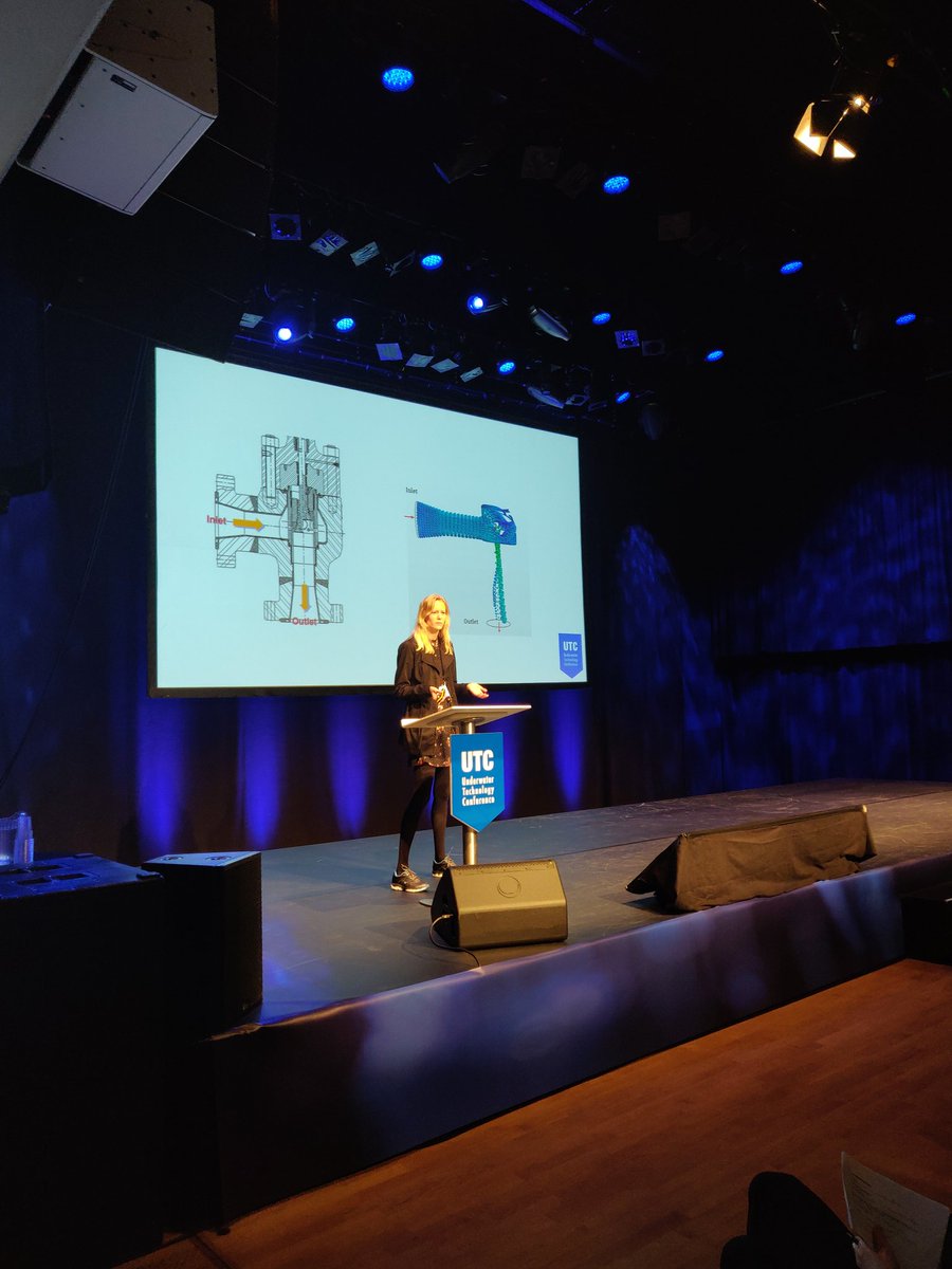UTC_Bergen's tweet photo. Lise Margrethe Rinde, University of Bergen, Norway (@UiB) ends this year's student presentations at #UTC by talking about Analysis of Sand Erosion on Subsea Chokes. https://t.co/03h2Ym0ZUu
