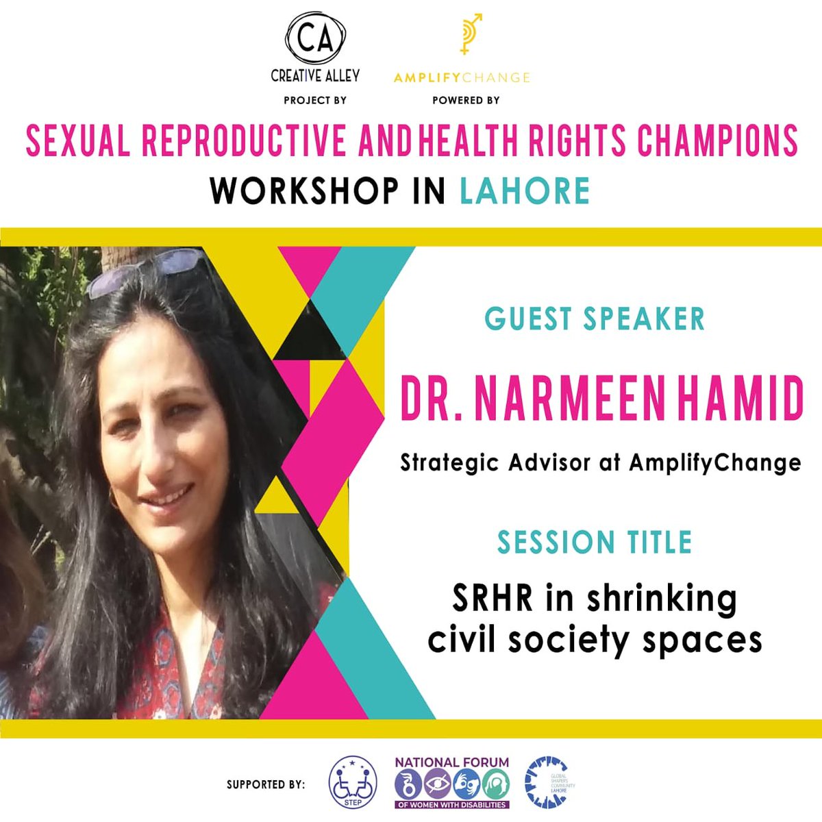 Applications from Lahore are still open!! Do not miss this super chance to learn more about SRHR and be a super Advocate.

Super Session by Dr Narmeen Hamid

Apply here:  forms.gle/SxFhPe5wt1LtzG…
Or email here for more details: creativealleyteam@gmail.com

<a href="/amplifyfund/">AmplifyChange</a>