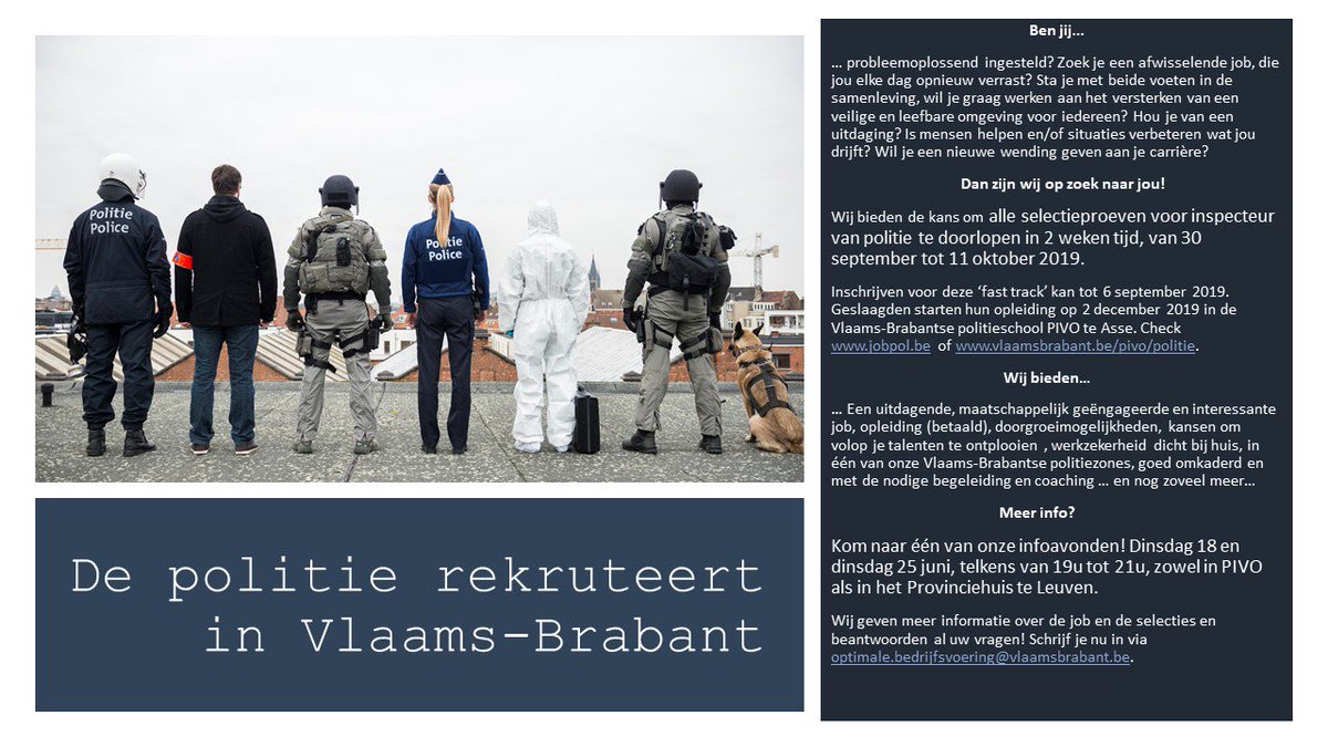Versnelde selectieprocedure voor inspecteur van politie in Vlaams-Brabant
