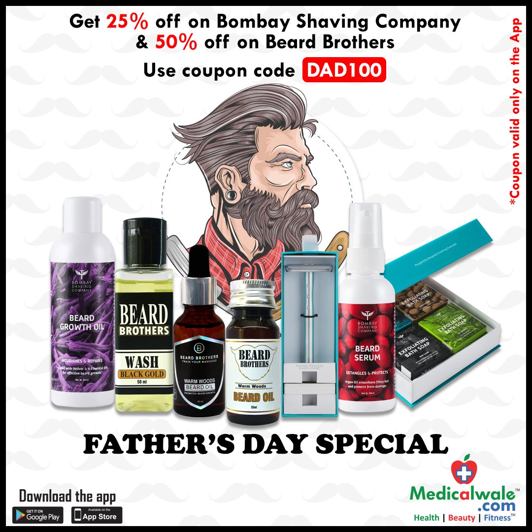 Medicalwalecom's tweet image. Father’s Day is the perfect time of year to celebrate the loving and caring men in your life. A personalized gift for your dad will let him know how much you appreciate all of his priceless advice and unconditional support 
#Medicalwale  #BombayShaving #BeardBrothers #FathersDay