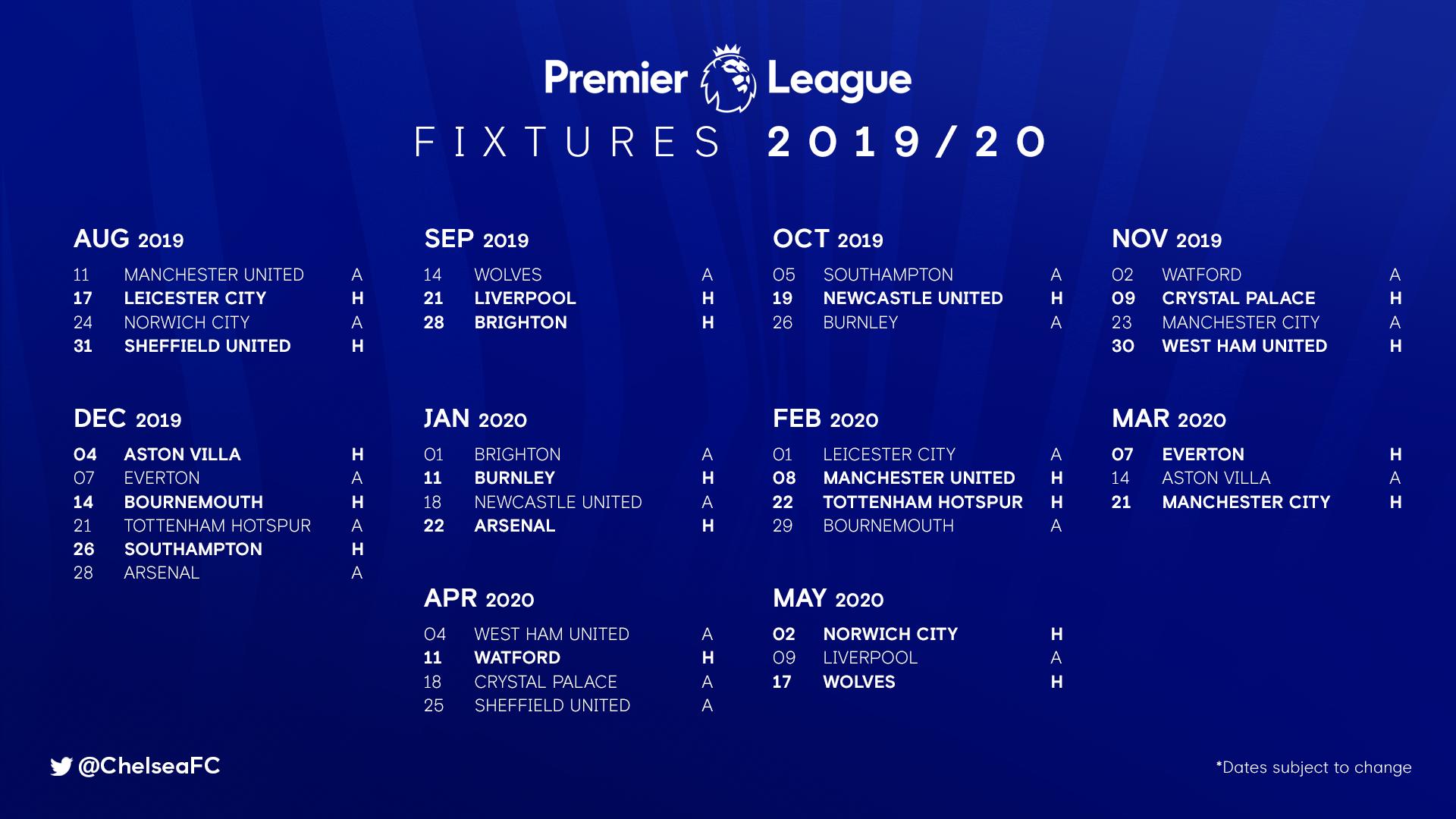 Chelsea FC on Twitter: "Our 2019/20 @PremierLeague fixtures!