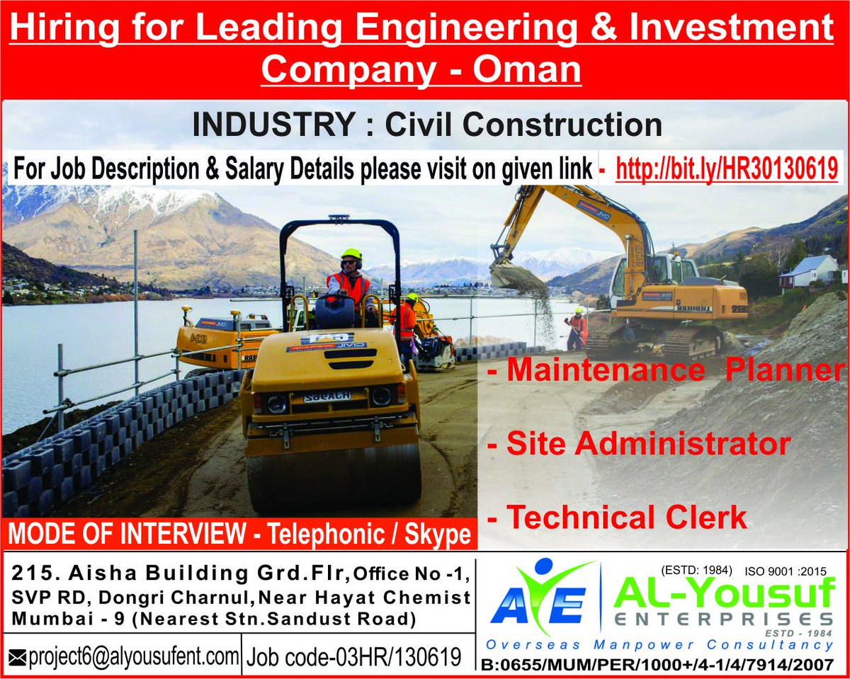 safwanyshaikh's tweet photo. #HR3 #Hiring For Leading #Engineering & #Investment Company #Oman
#Industry #Civil_Construction
Positions:
#Maintenance_Planner
#Site_Administrator
#Technical_Clerk
#All above must have #Degree #Diploma with #5years - #10experience in #Civil #Construction_Company https://t.co/8CTIcj1vKo