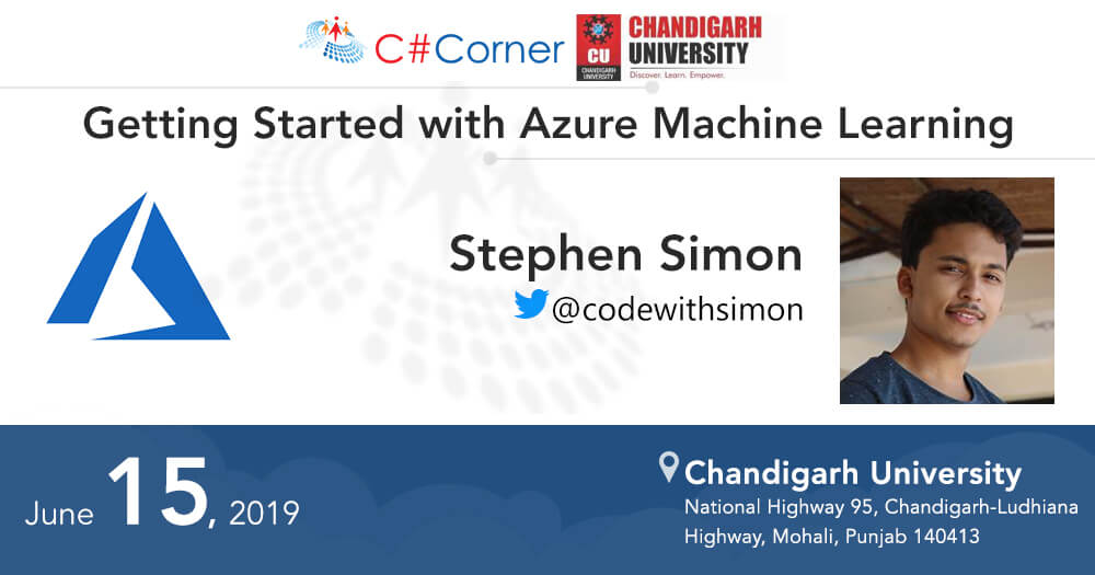 CsharpCorner's tweet image. Join @codewithsimon at @CsharpCorner Chandigarh Developer Conference 2019 to learn tactics of #Azure #MachineLearning! chandigarh.c-sharpcorner.com #ChdDevcon19 @Chandigarh_uni