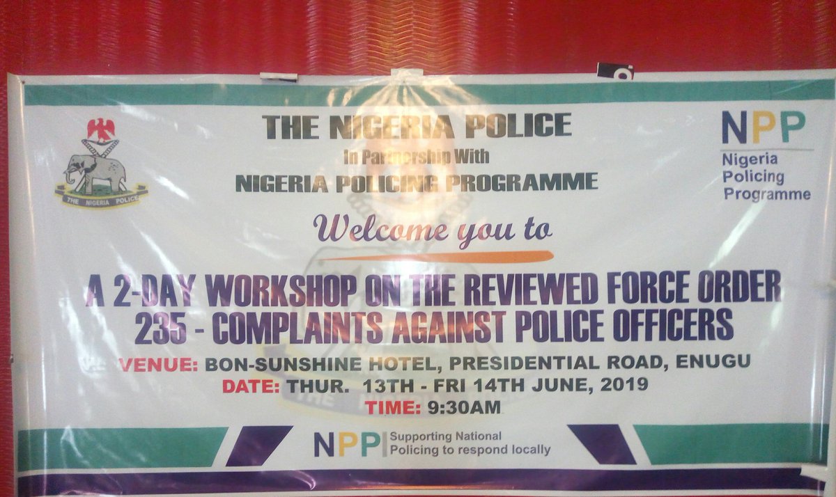 PoliceNG's tweet photo. Happening now in ENUGU, ENUGU State, documentation of Public Complaint Bureau Desk Officers for A 2-day capacity building workshop on reviewed Force Order 235 - Complaint against @PoliceNG Officers @NP_Programme @Nkiii https://t.co/WYkcvDaDQF