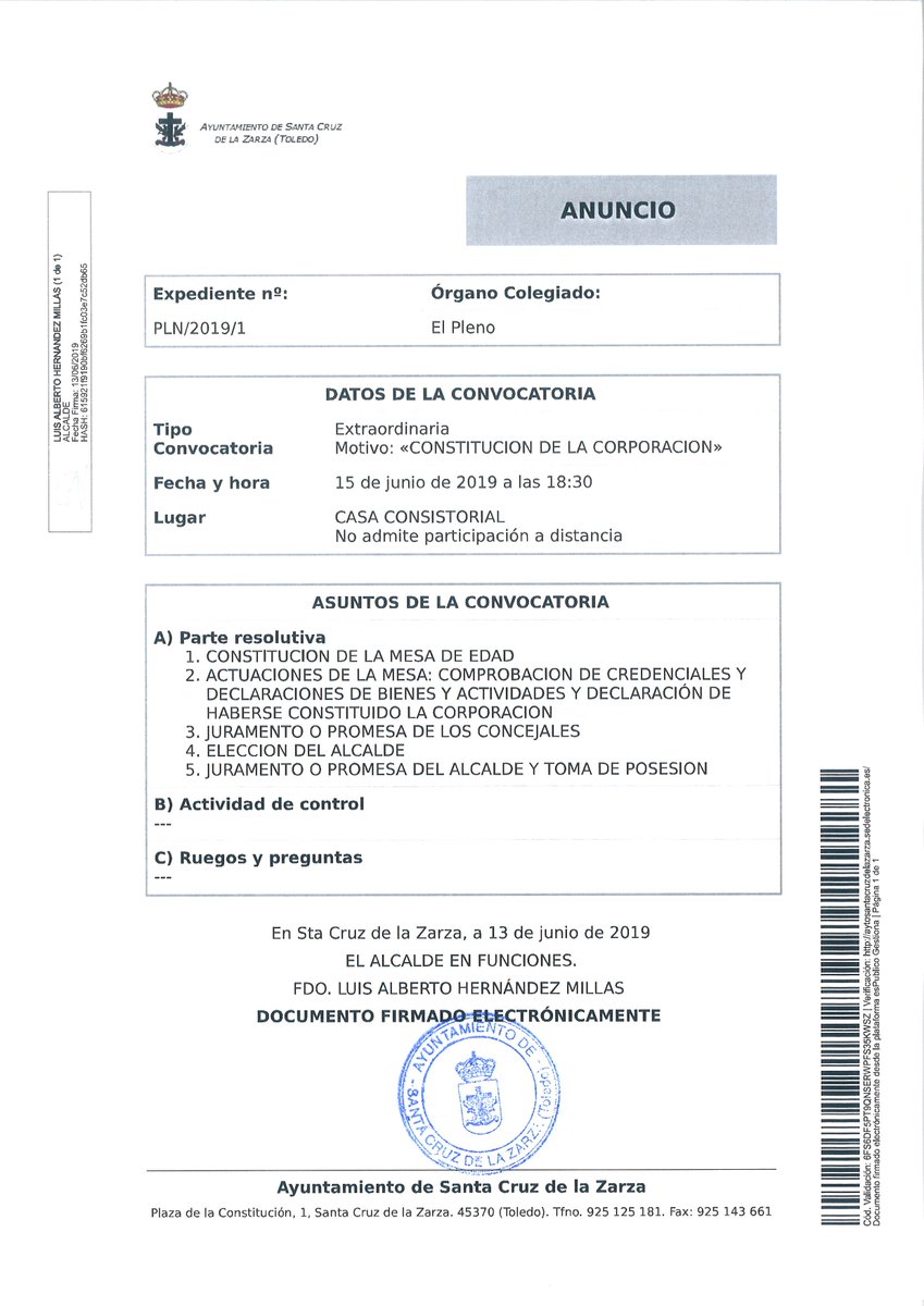 santacruzdelaza's tweet photo. Sesión plenaria extraordinaria para la Constitución de la Corporación. 15 de Junio a las 18:30 h. https://t.co/5yDudOwzte