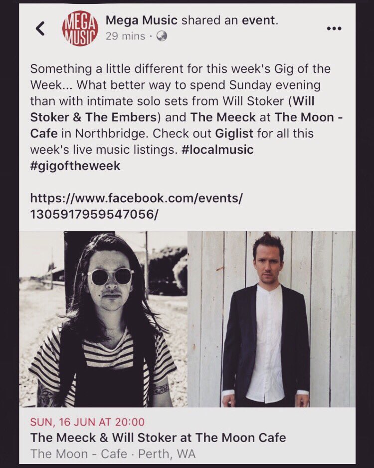 THANKS <a href="/megamusic/">Mega Music</a> for choosing us as your Gig of Week!! You Awesome Supportive Legends!!
#themooncafe #goingsolo #willstoker #megamusicstore #perthmusic #livemusic #coolperthnights #gretschguitars #straussamps #bosspedals #electroharmonix #altfolk #pop #rock #indiemusic