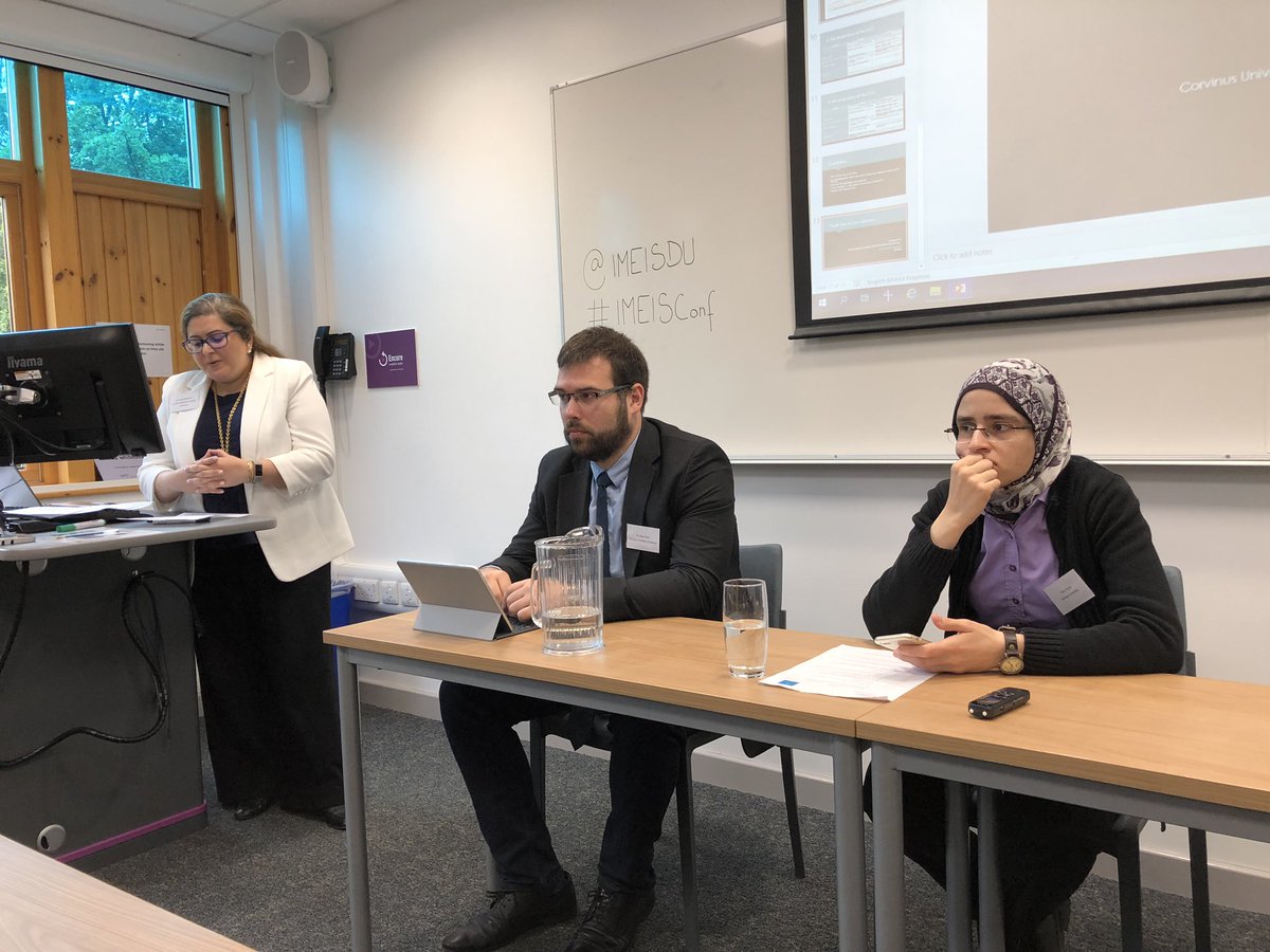 abaabood's tweet photo. Tahani Alterkate speaking on almost an impossible task: “Saving the #GCC: #Kuwait Mediation Role in #Qatar_crisis” at @IMEISDU #gulf @Durham_SGIA  #IMEISConf https://t.co/EEsT9y2Sxo
