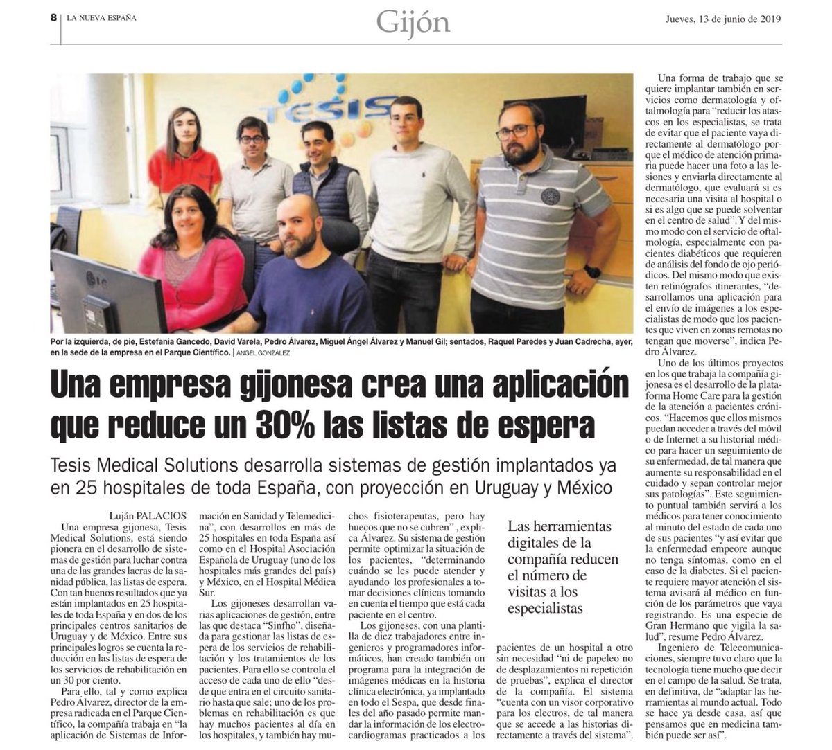 TESIS en la prensa contando nuestros avances en la aplicación de las TIC en Sanidad #ehealth #asturias