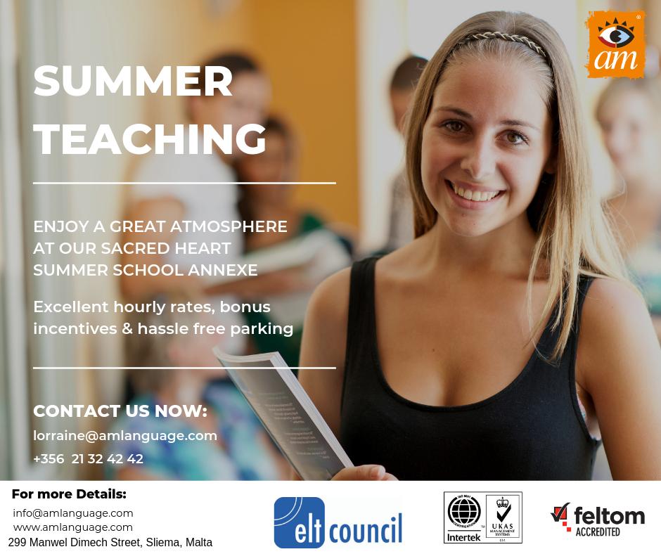 amLanguage's tweet image. Enjoy a great summer teaching EFL to teens at our Sacred Heart Summer School.  We offer excellent rates of pay and bonuses, as well as full support to all our teachers, whether newly qualified or experienced. Contact us now for an interview!