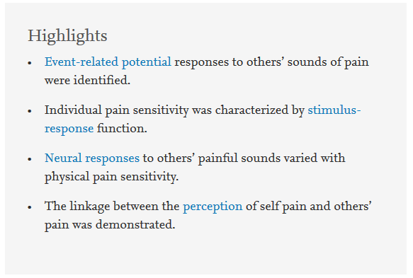 PhysioMeScience's tweet photo. Hearing other’s pain is associated with sensitivity to physical pain: An ERP study

https://t.co/aIKmCfDO6K https://t.co/0YWjFY5jFp