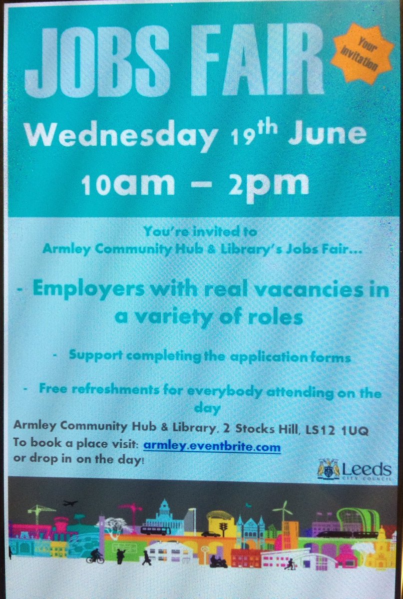 Looking for a new and exciting role? #sharedlives will be at Armley Hubs job fair with lots of other great organisations. Please RT @SharedLivesPlus #LCCCareDeliveryService