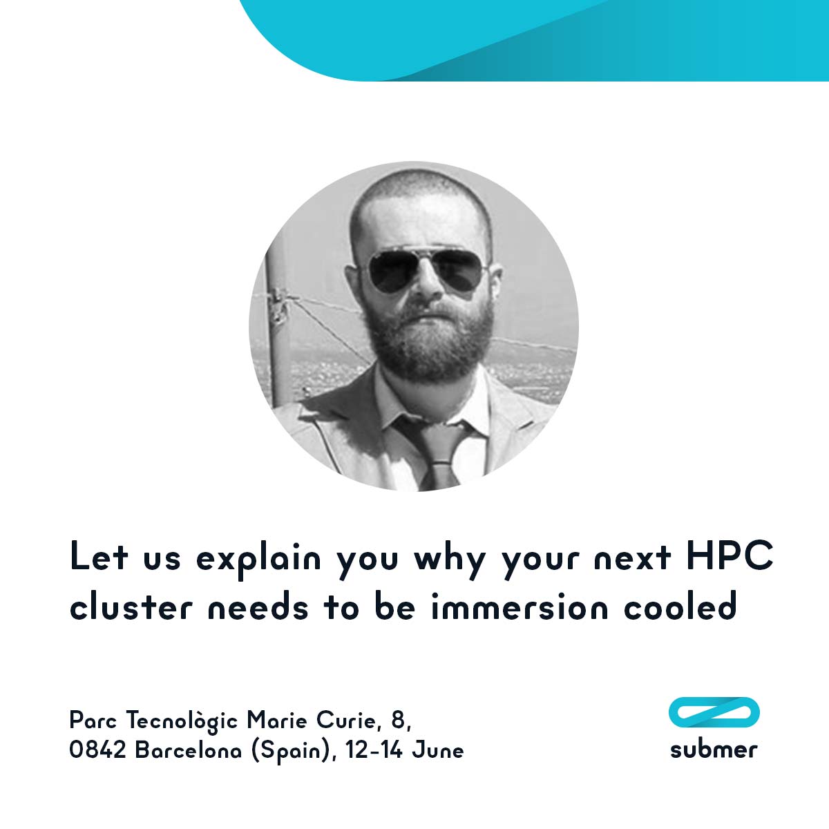 submertech's tweet photo. Daniele Rispoli is at #HPCKnowledgeMeeting, the event organised by @HPCNow! in #Barcelona. 

@submertech, fueling innovation in a smart way.

#smartpods #SmartPodX #immersioncooling #digitaltransformation #datacentercooling #nextgendatacenter #liquidcooling #innovation #edge https://t.co/aGGyPGYqij